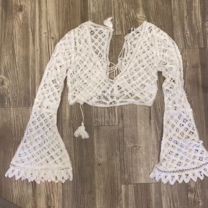 Tobi lace long sleeve crop top